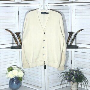 Vintage 90s cream cardigan Made in USA grunge preppy golf academy lightweight M